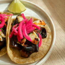 Aubergine & halloumi tacos
